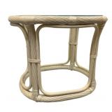 Vintage Bamboo Rattan Glass Top Side Table
