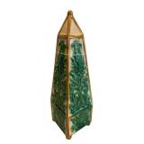 Vintage Green-Glazed Ceramic Obelisk - 14.5 x 4.25