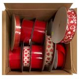 Box Lot of Red/Heart Ribbons