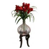 Glass Vase on Stand w/ artificial Tulips