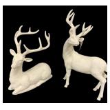 2 Textured Resin White Deer - 14 Inches Tall