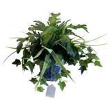 Faux Greenery Arrangement in Blue & White Planter