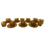 18 Amber Tiara Glass Cups & Saucers