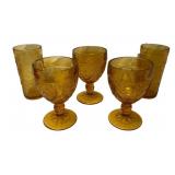 5 Amber Glass Cups - 5.5" Tall