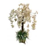 Faux White Weeping Cherry Plant w/ Metal Planter