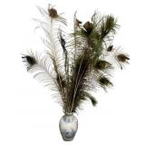 Blue & White Vase w/ Peacock Feathers