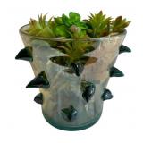 Glass Spiked Vase w/ Succulents - 8.5 x 9