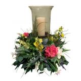 Floral Candleholder Arrangement w/ Glass Vase