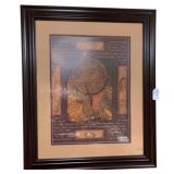 Framed Globe Picture - Signed - 35 x 29