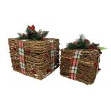 2 Decorative Lighted Rattan Christmas Gift Boxes