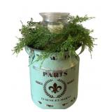 Metal Milk Jug w/ Garland & Candle - 17 x 14