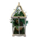 Wood Lantern w/ Greenery - 28 x 11 x 11