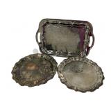 3 Pc Silverplated Trays 12 x 18.5
