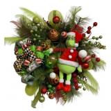 Christmas Lighted Grinch Wreath - 28 x 28