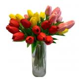 Faux Tulip Stems in Glass Vase - 15 x 13