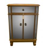 Gold Trim Mirrored One-Drawer Cabinet 30 x 19 x 16