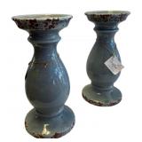 2 Blue Candle Holders - 12 x 5