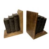 Wood & Ceramic Bookends - 7.5 x 4 x 5.5
