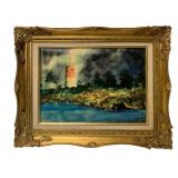 Framed Lighthouse Painting - Signed - 19 x 16