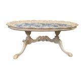 White Wood Floral Top Coffee Table - 44 x 25 x 19