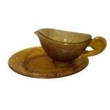 Amber Glass Gravy Boat & Underplate