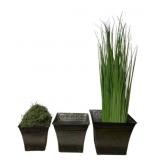 3 Metal Planters w/ Faux Grass - 7.5 x 9 x 9