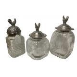 3 Rooster Glass Jars - 12.5 x 7 x 7