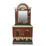 Vintage Handpainted Wood Vanity Cabinet w/ Mirror