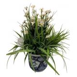 Faux Floral Arrangement in Blue/White Planter
