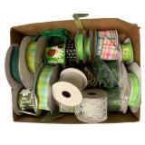 Box lot of Assorted Green Ribbons
