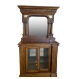Wood Hutch w/ Mirror & Sliding Glass Doors