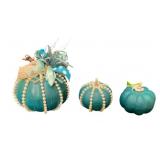 Set of 3 Teal & Pearl Pumpkins - 8 x 6