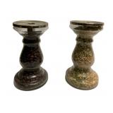 Pair of Glass Candlestick Holders - 8" tall