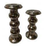 2 Silver Toned Candle Holders - 12 x 5