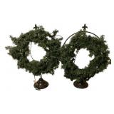2 Faux Wreaths - 23 x 18, w/ lights & stands