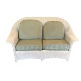 White Wicker Loveseat w/ Cushions - 37 x 61.5 x 29