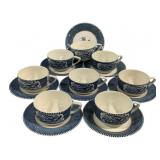 16 Pc Blue & White Cups & Saucers