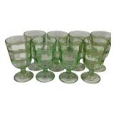 8 Depression Style Green Water Goblets 6.5"
