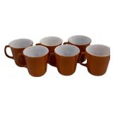 6 Vintage Pyrex Burnt Orange Coffee Mugs 3.5"