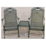 Metal wire outdoor chairs and small table