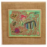Vintage framed Mola panel art