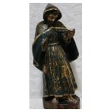 Painted robed man statue carved wood, as is