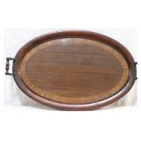 Wooden inlaid oval serving tray w/ handles