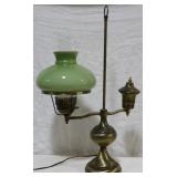 Brass student lamp w/ green shade