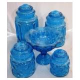 5 pc blue glass candy dishes