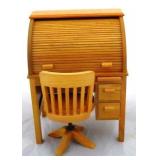 Doll size roll top desk with chair