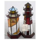 set of 2 stained glass lighthouses