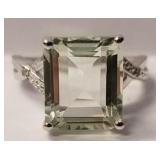 Green amethyst sterling silver ring sz 7