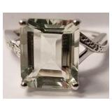 Green Amethyst sterling silver ring sz 8