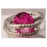 Pink Sapphire sterling silver ring sz7